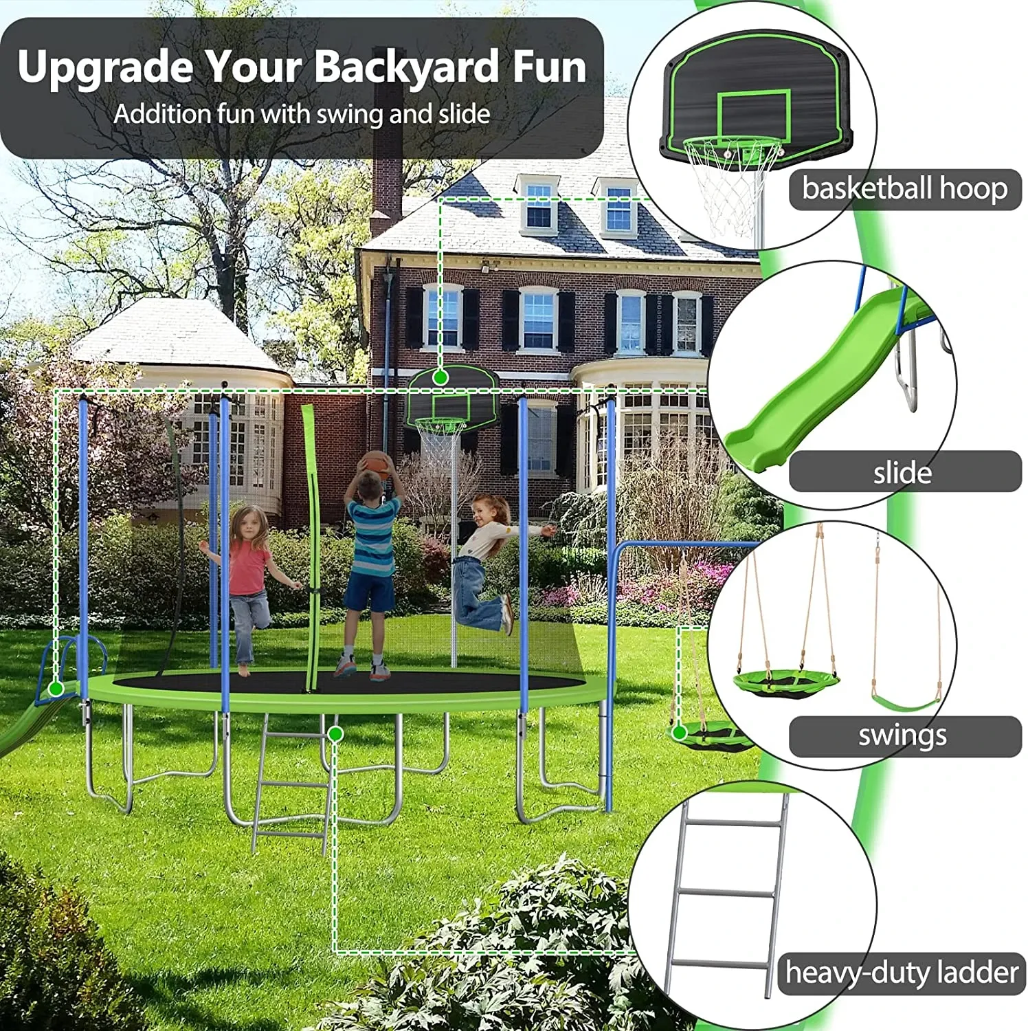 Pure fun in the un Backyard Trampoline and Swing combo