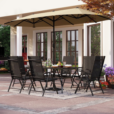 PHI VILLA 7 Pcs Patio Dining Set and 13ft Large Rectangle Patio Umbrella