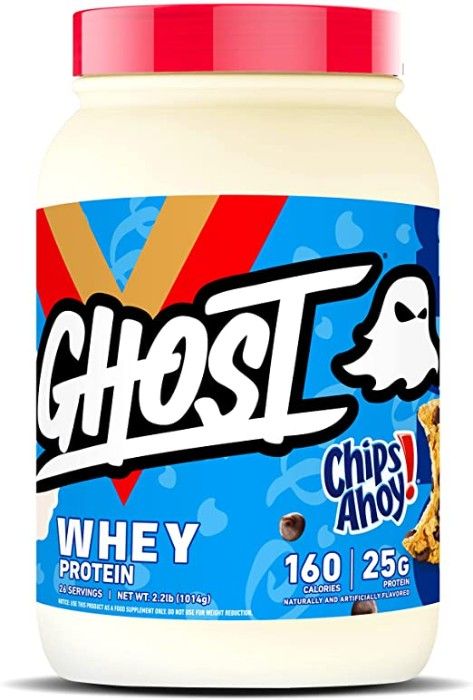 A jar of GHOST Whey Protein Powder